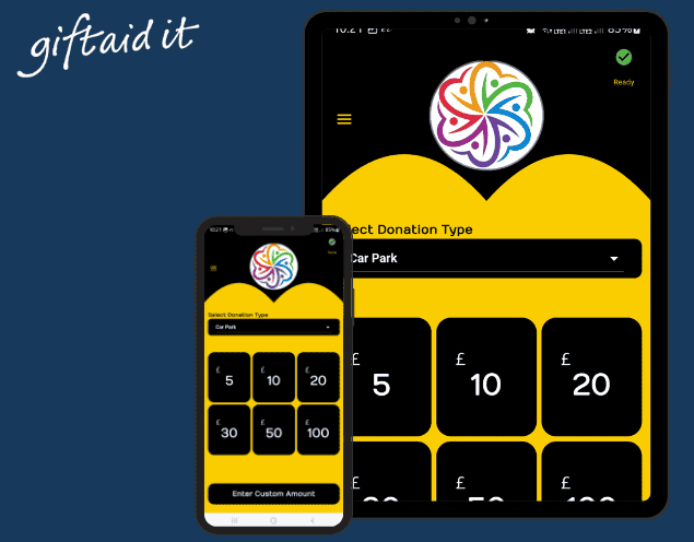 Gift Aid donation app on tablet and phone